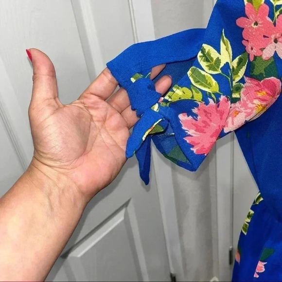 J for Justufy Floral Mini Dress Zip Front Ties on sleeves - Picture 3 of 10
